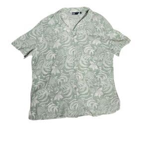 ISLE green and white tropical short sleeve button up beach shirt L‎